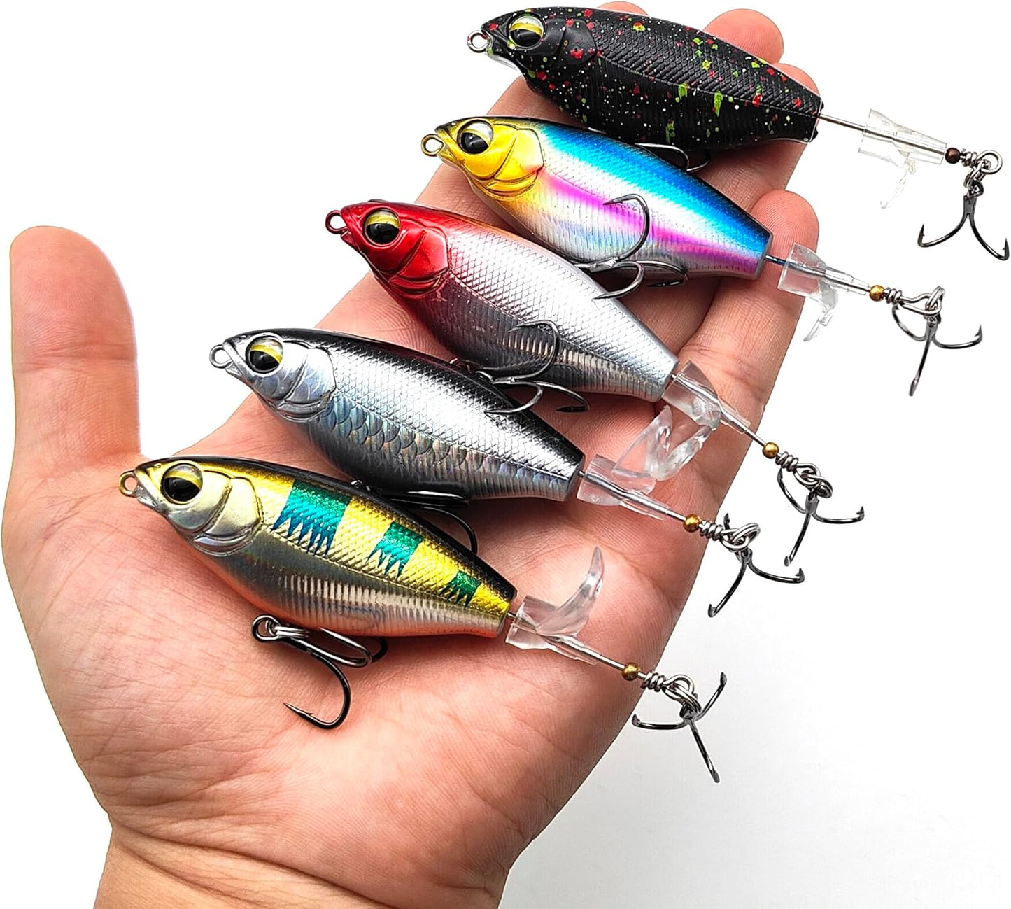 5Pcs Premium Top Water Fishing Lures, Lure for Bass with Soft Propeller Tail Catfish,Pike Perch, Bass, Lures Freshwater or Saltwater
