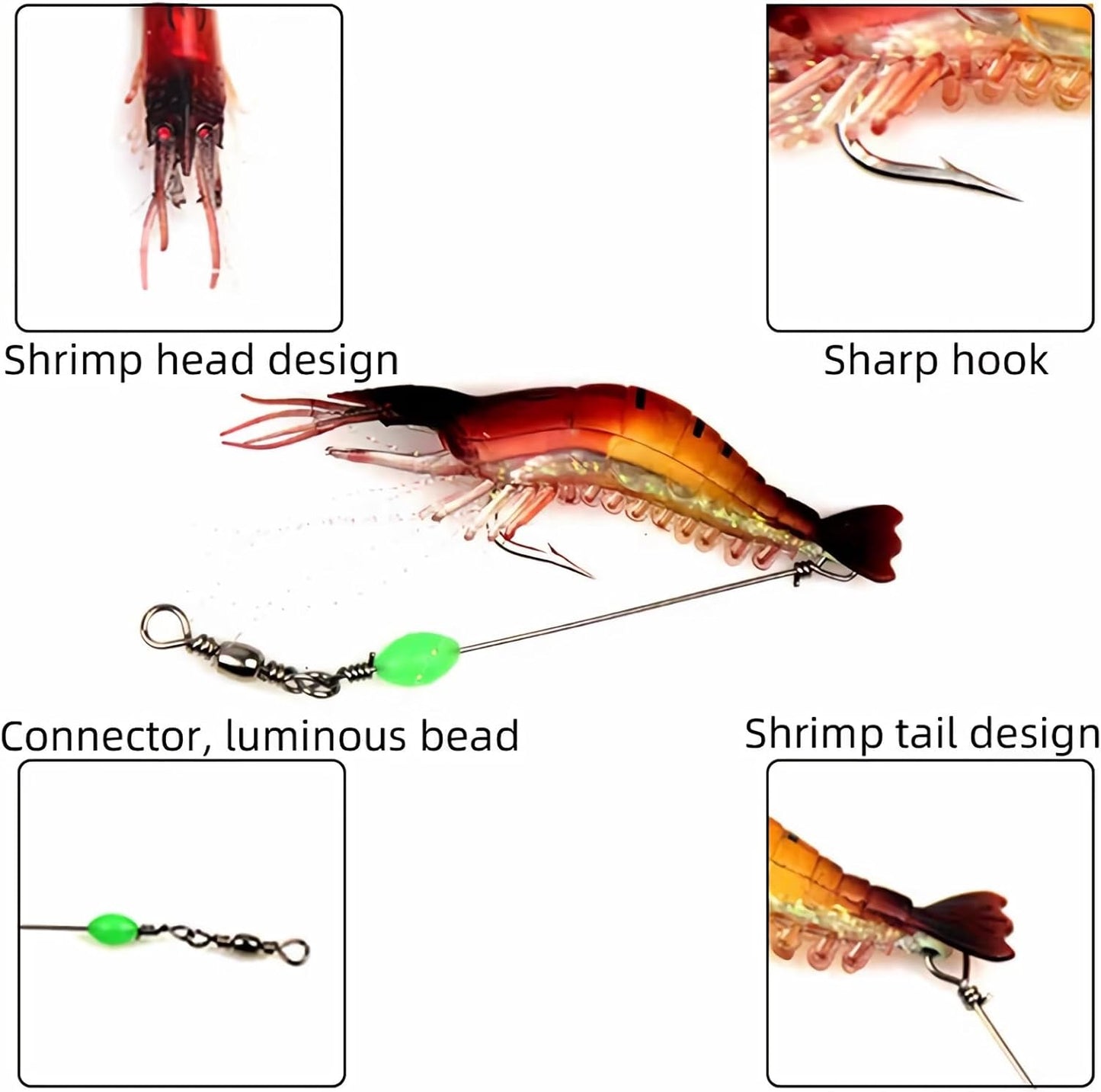 7Pcs Fishing Lures Shrimp Bait Set,Soft Bionic Lures, with Luminous Sharp Hooks for Freshwater Saltwater,Attract Bass, Trout, Catfish, Salmon