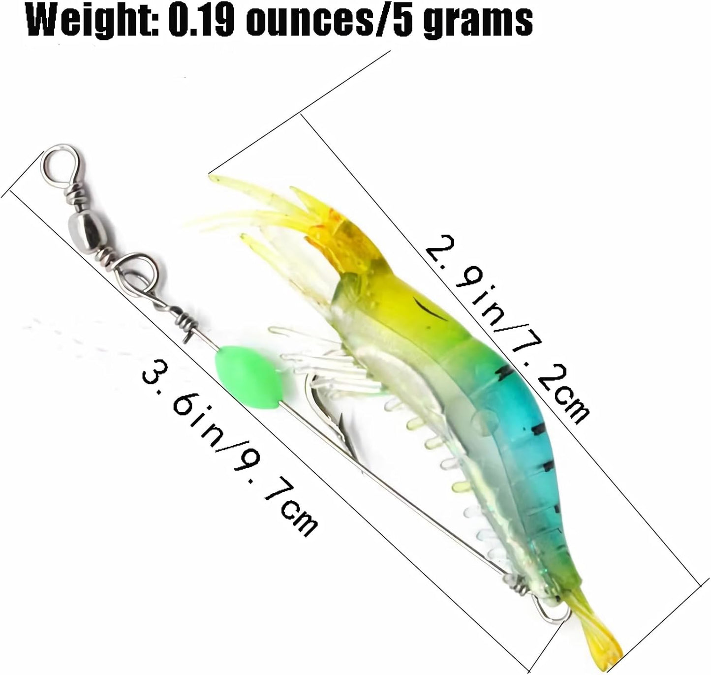 7Pcs Fishing Lures Shrimp Bait Set,Soft Bionic Lures, with Luminous Sharp Hooks for Freshwater Saltwater,Attract Bass, Trout, Catfish, Salmon