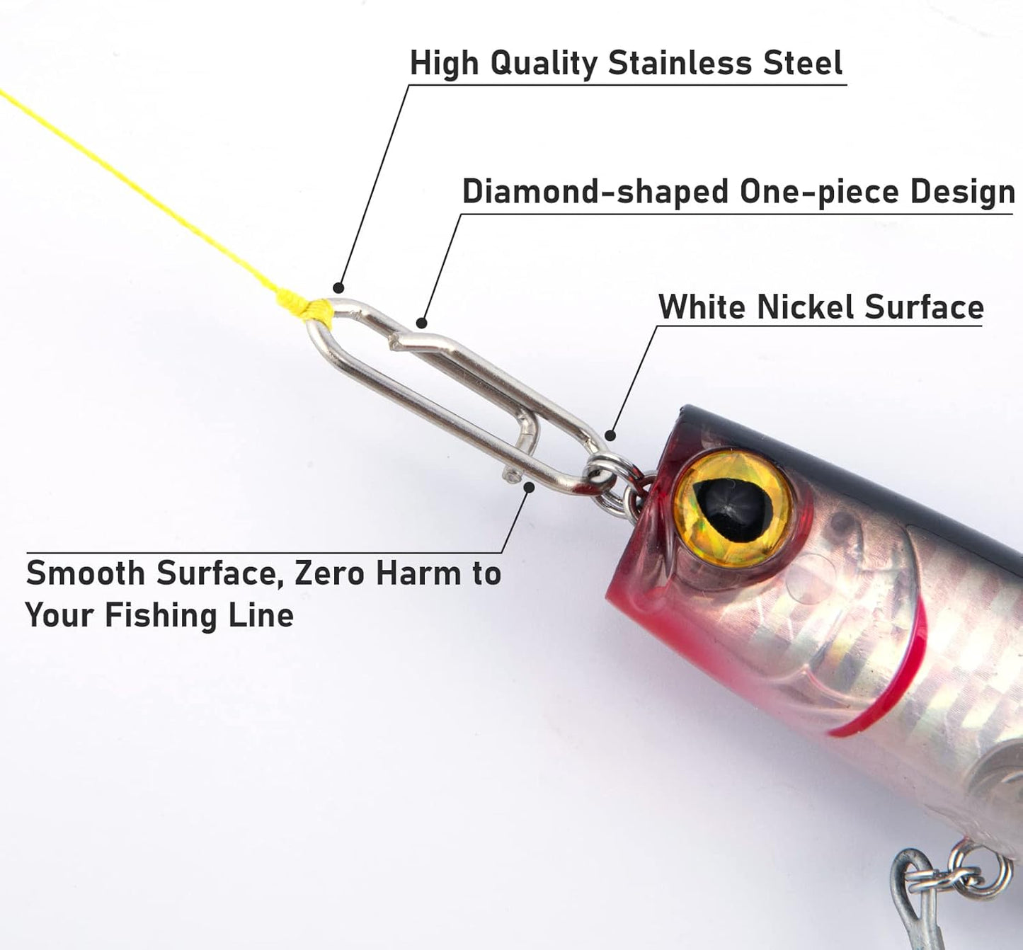 50-Pack Fishing Power Speed Clips, High Strength Stainless Steel Clip for Lure Quick Change, Freshwater Saltwater Crankbait Popper Lures Snap Connector Tackle  XS-25LB-0.5IN
