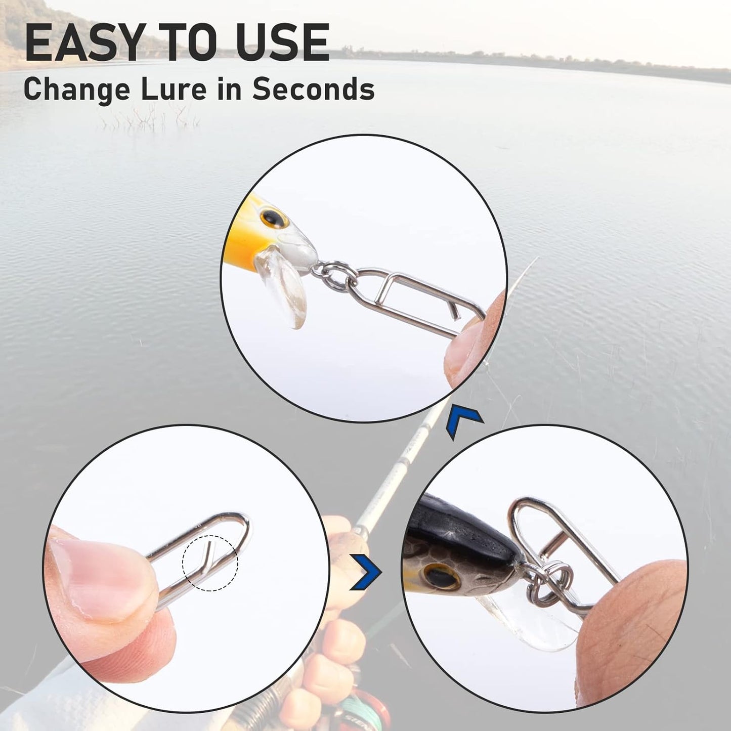 50-Pack Fishing Power Speed Clips, High Strength Stainless Steel Clip for Lure Quick Change, Freshwater Saltwater Crankbait Popper Lures Snap Connector Tackle  XS-25LB-0.5IN