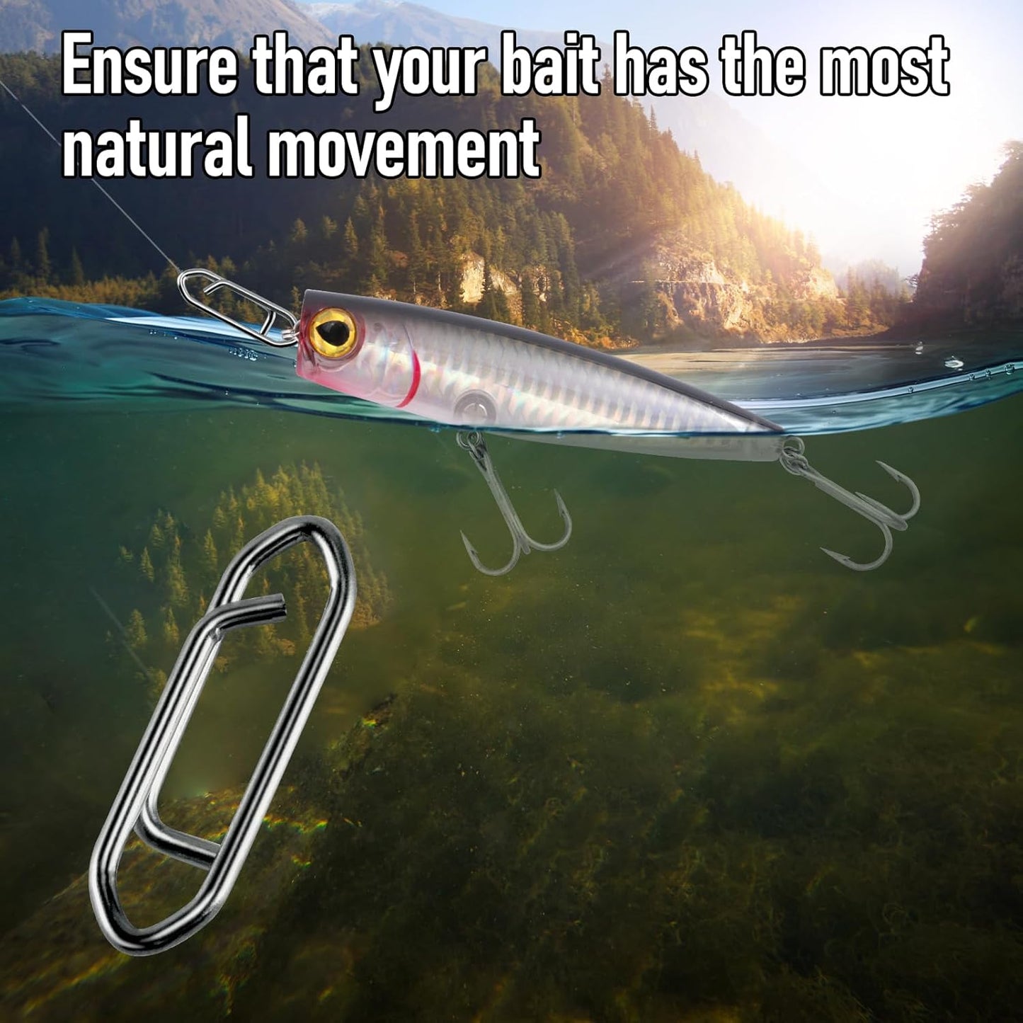50-Pack Fishing Power Speed Clips, High Strength Stainless Steel Clip for Lure Quick Change, Freshwater Saltwater Crankbait Popper Lures Snap Connector Tackle  XS-25LB-0.5IN
