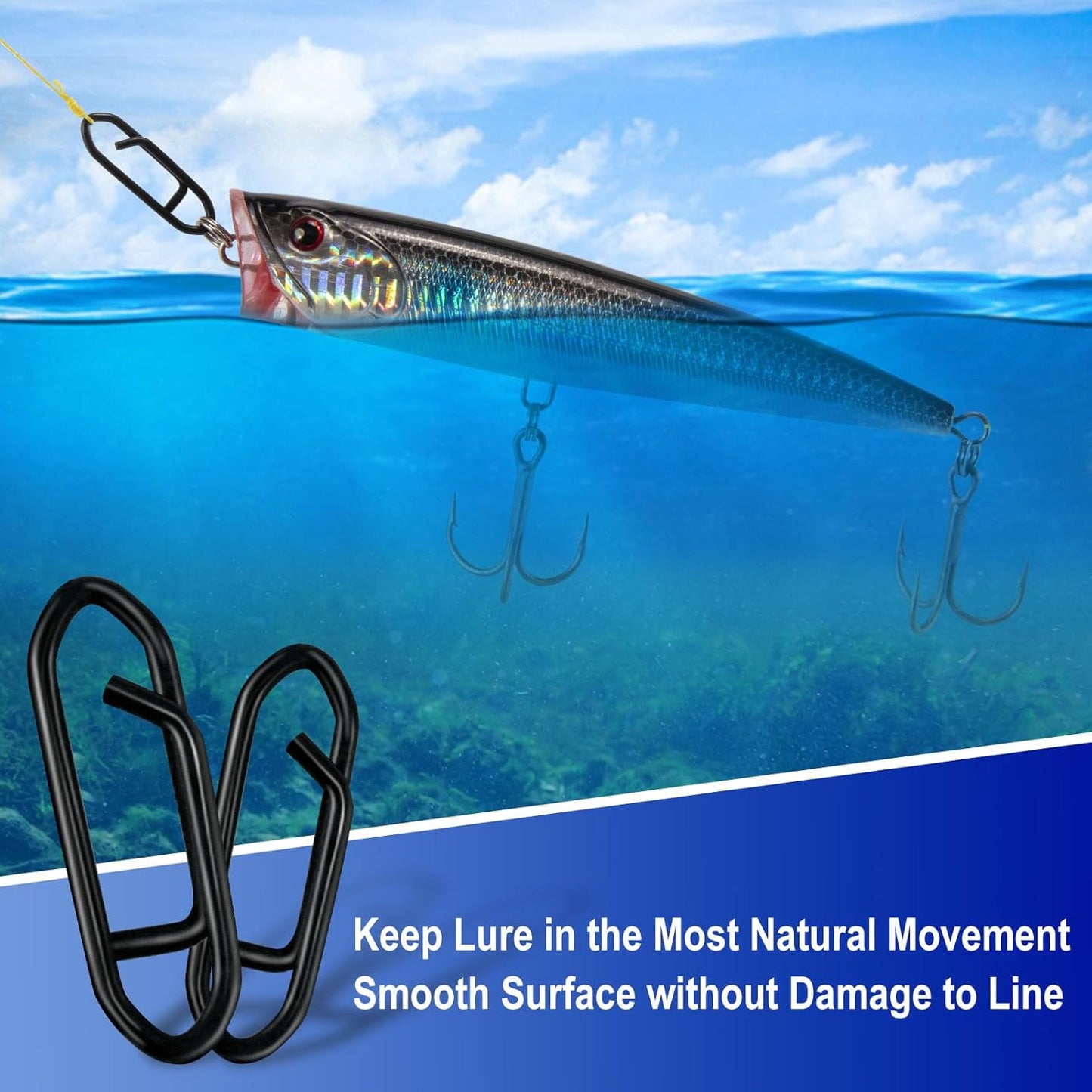 50-Pack Fishing Stealth Power Speed Clips, High Strength Stainless Steel Clips for Lures Quick Change, Freshwater Saltwater Crankbait Popper Snap Connector Tackle  25LB
