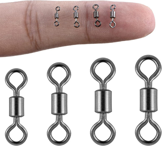 100-Pack Micro Swivels for Fly Fishing, Small Rolling Barrel Fishing Tackles, High Strength Swivel Hook line Connector with Black Nickel Coating  #14-7LB-0.24IN-100PCS