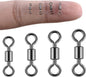 100-Pack Micro Swivels for Fly Fishing, Small Rolling Barrel Fishing Tackles, High Strength Swivel Hook line Connector with Black Nickel Coating  #14-7LB-0.24IN-100PCS