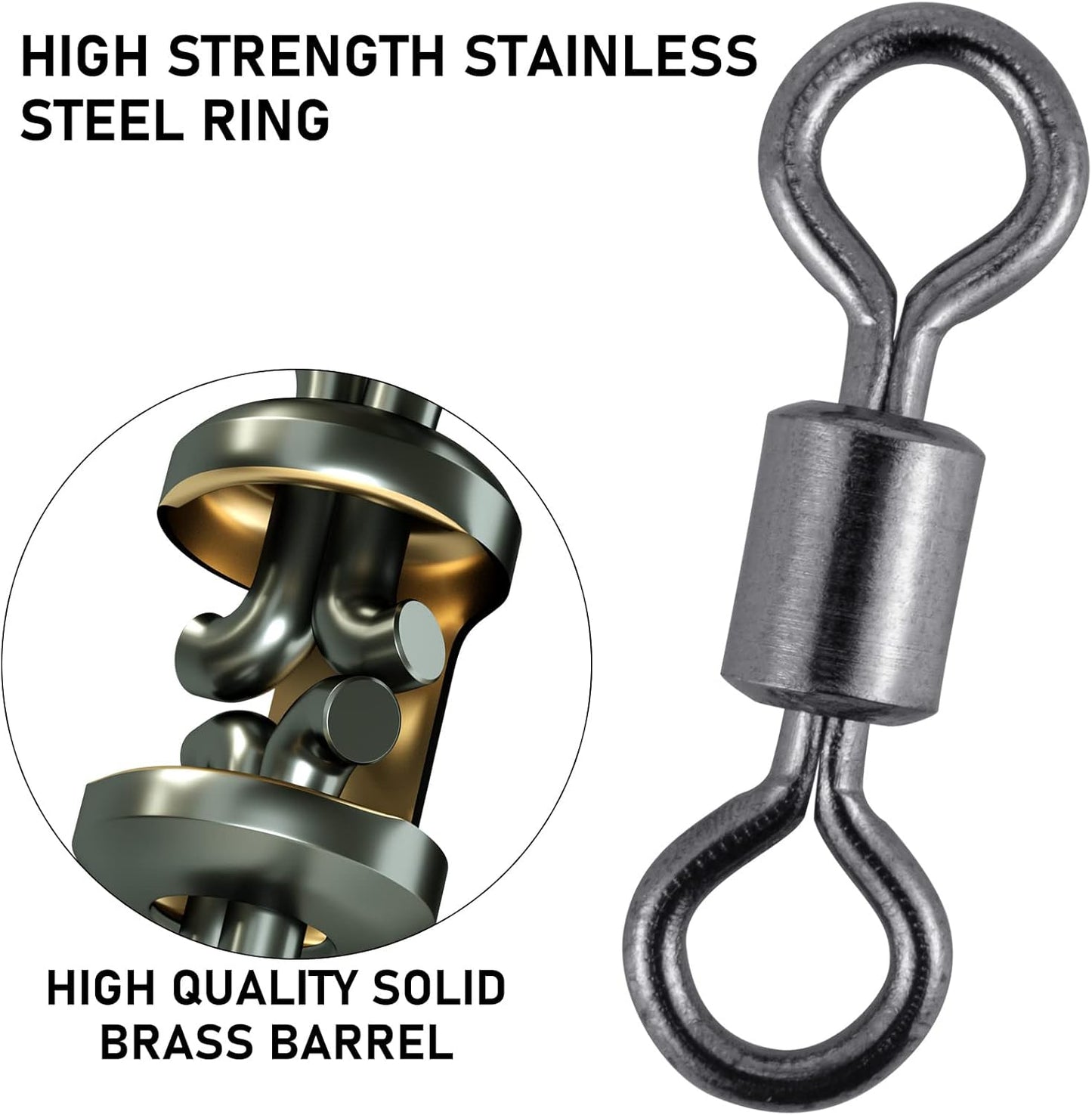 100-Pack Micro Swivels for Fly Fishing, Small Rolling Barrel Fishing Tackles, High Strength Swivel Hook line Connector with Black Nickel Coating  #14-7LB-0.24IN-100PCS