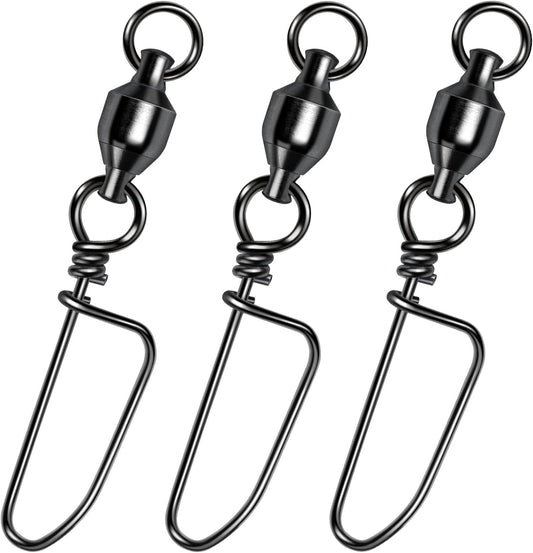 20-Pack Ball Bearing Swivels with Snaps, Fishing Snap Tackle Saltwater Freshwater Coastlock Snaps Barrel Swivel Leader Connector Downrigger Planer Release Clips  #2-49lb
