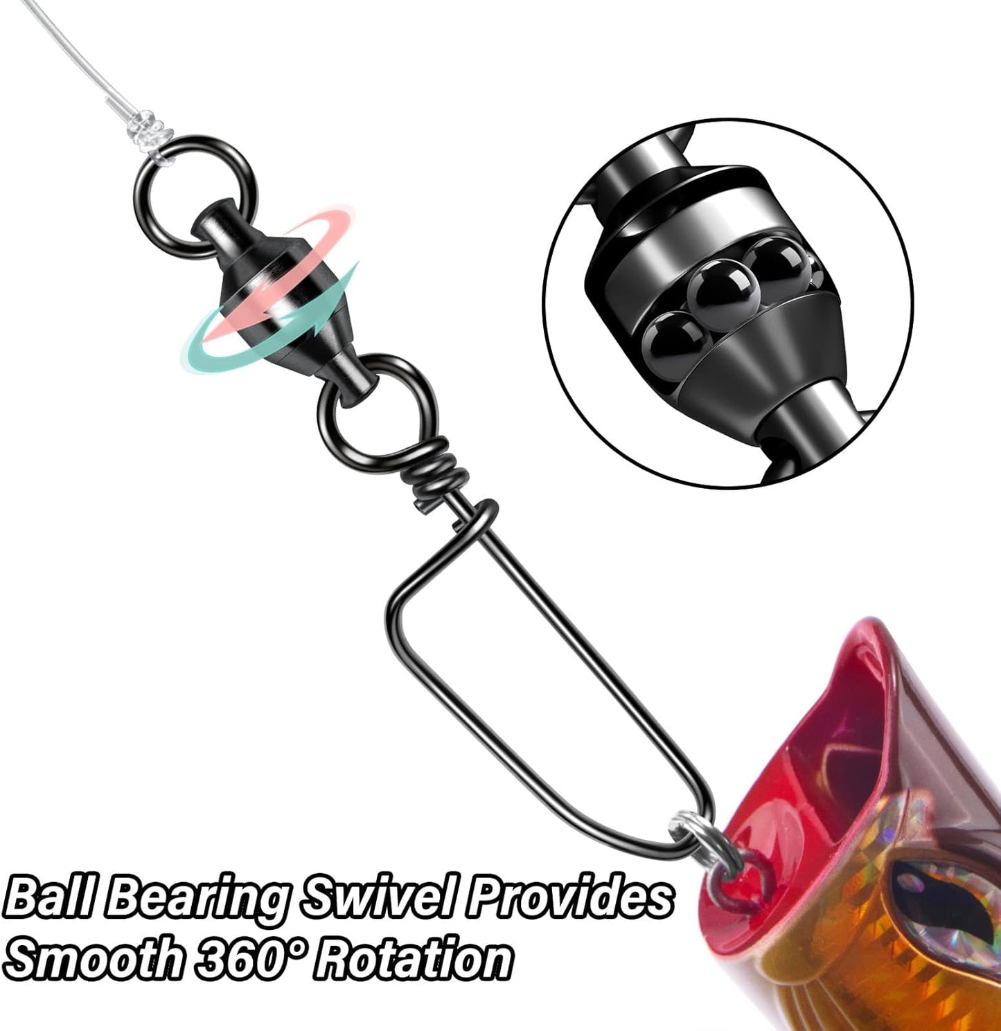 20-Pack Ball Bearing Swivels with Snaps, Fishing Snap Tackle Saltwater Freshwater Coastlock Snaps Barrel Swivel Leader Connector Downrigger Planer Release Clips  #2-49lb