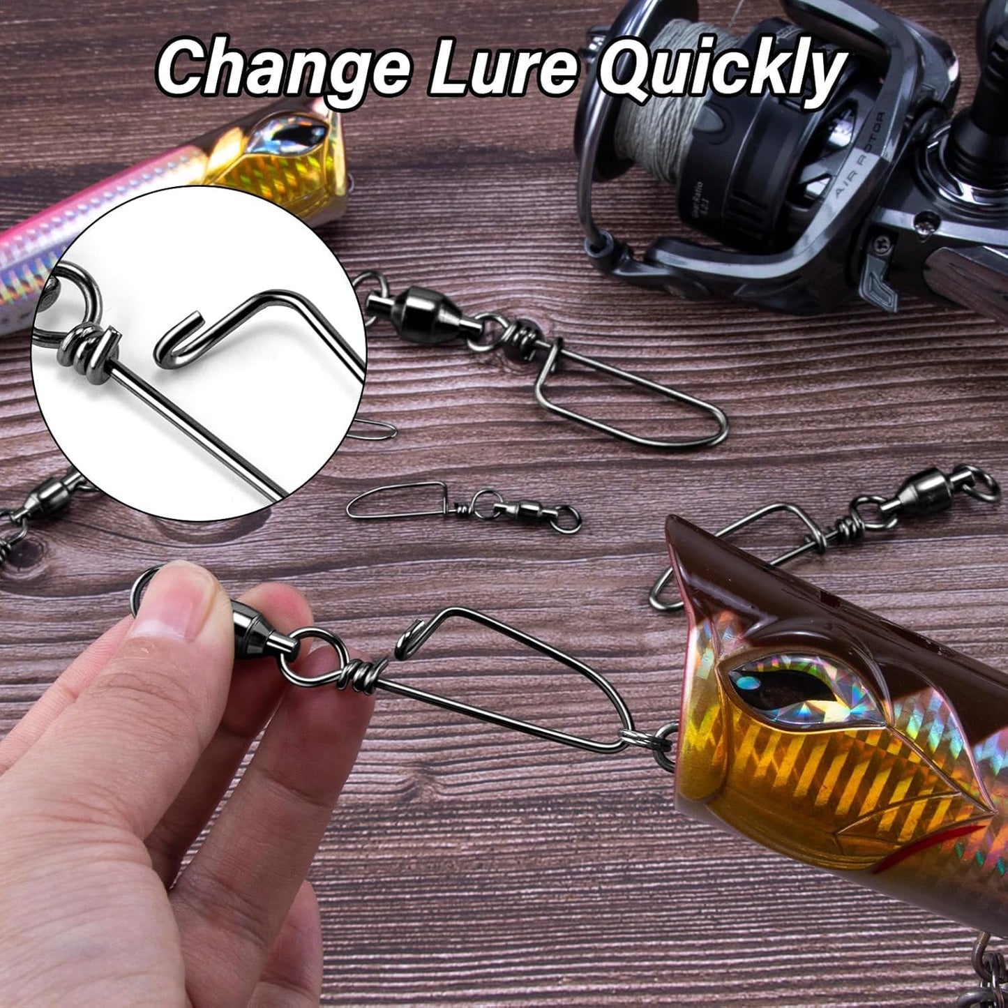 20-Pack Ball Bearing Swivels with Snaps, Fishing Snap Tackle Saltwater Freshwater Coastlock Snaps Barrel Swivel Leader Connector Downrigger Planer Release Clips  #2-49lb