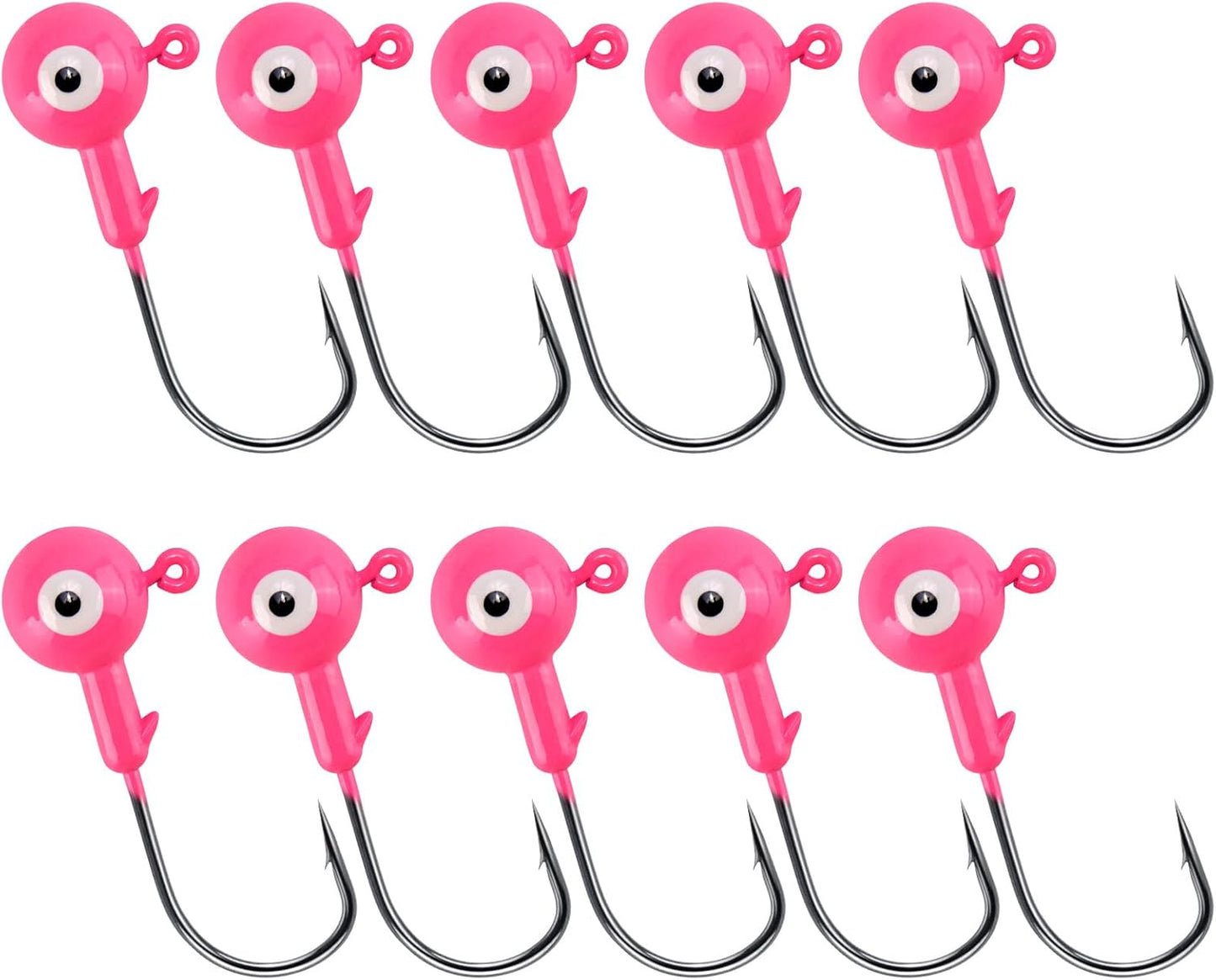 10-Pack Round Fishing Jig Heads, Bass Ball Jigs Hooks 3D Eyes High Carbon Steel 1/8-1/2OZ Pompano Head Saltwater Freshwater Heads for Trout Walleye Striper Pink 1/4oz