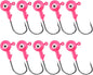 10-Pack Round Fishing Jig Heads, Bass Ball Jigs Hooks 3D Eyes High Carbon Steel 1/8-1/2OZ Pompano Head Saltwater Freshwater Heads for Trout Walleye Striper Pink 1/4oz