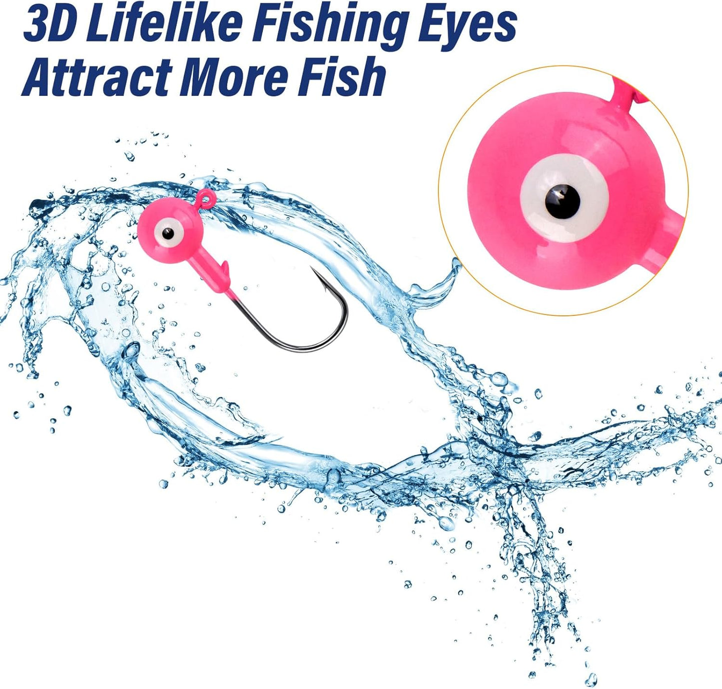 10-Pack Round Fishing Jig Heads, Bass Ball Jigs Hooks 3D Eyes High Carbon Steel 1/8-1/2OZ Pompano Head Saltwater Freshwater Heads for Trout Walleye Striper Pink 1/4oz