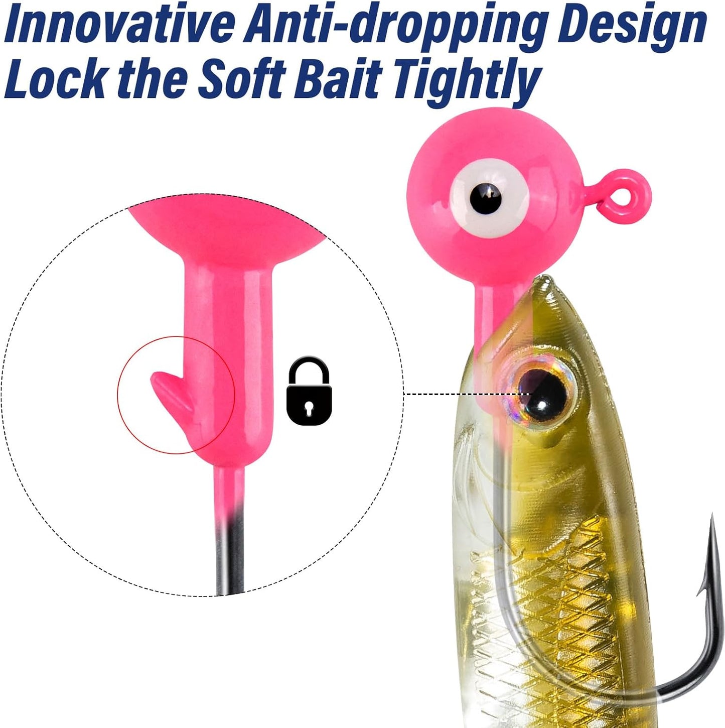 10-Pack Round Fishing Jig Heads, Bass Ball Jigs Hooks 3D Eyes High Carbon Steel 1/8-1/2OZ Pompano Head Saltwater Freshwater Heads for Trout Walleye Striper Pink 1/4oz