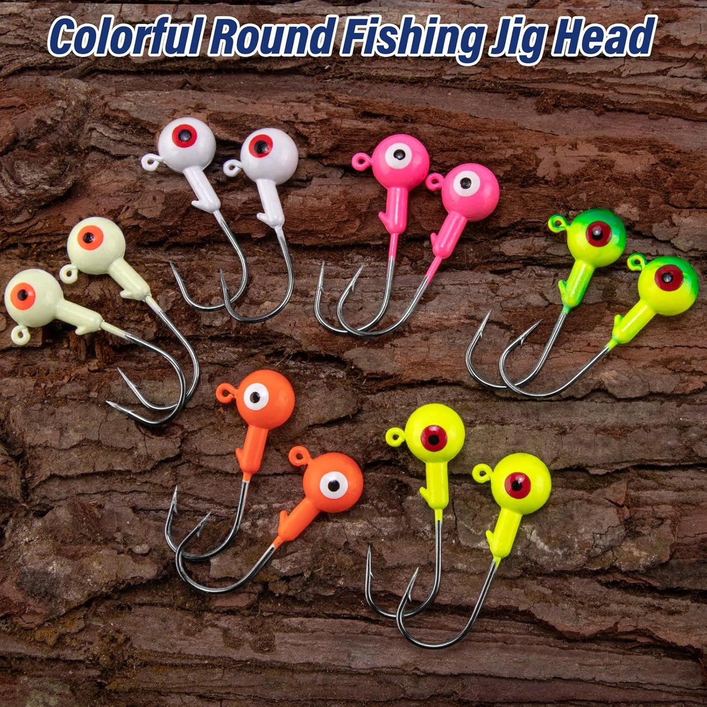 10-Pack Round Fishing Jig Heads, Bass Ball Jigs Hooks 3D Eyes High Carbon Steel 1/8-1/2OZ Pompano Head Saltwater Freshwater Heads for Trout Walleye Striper Pink 1/4oz