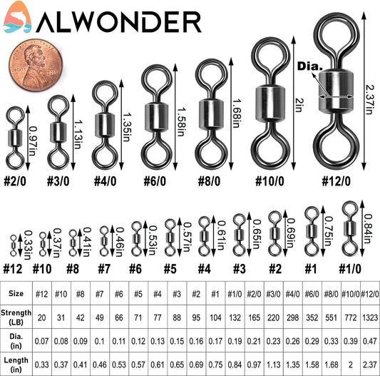 Fishing Barrel Swivels, 40 to100-Pack Swivels Tackle Freshwater Saltwater Swivel Rolling Heavy Duty Stainless Steel Lures Leaders Line Connectors Terminal  #8(42LB)-100 Pack
