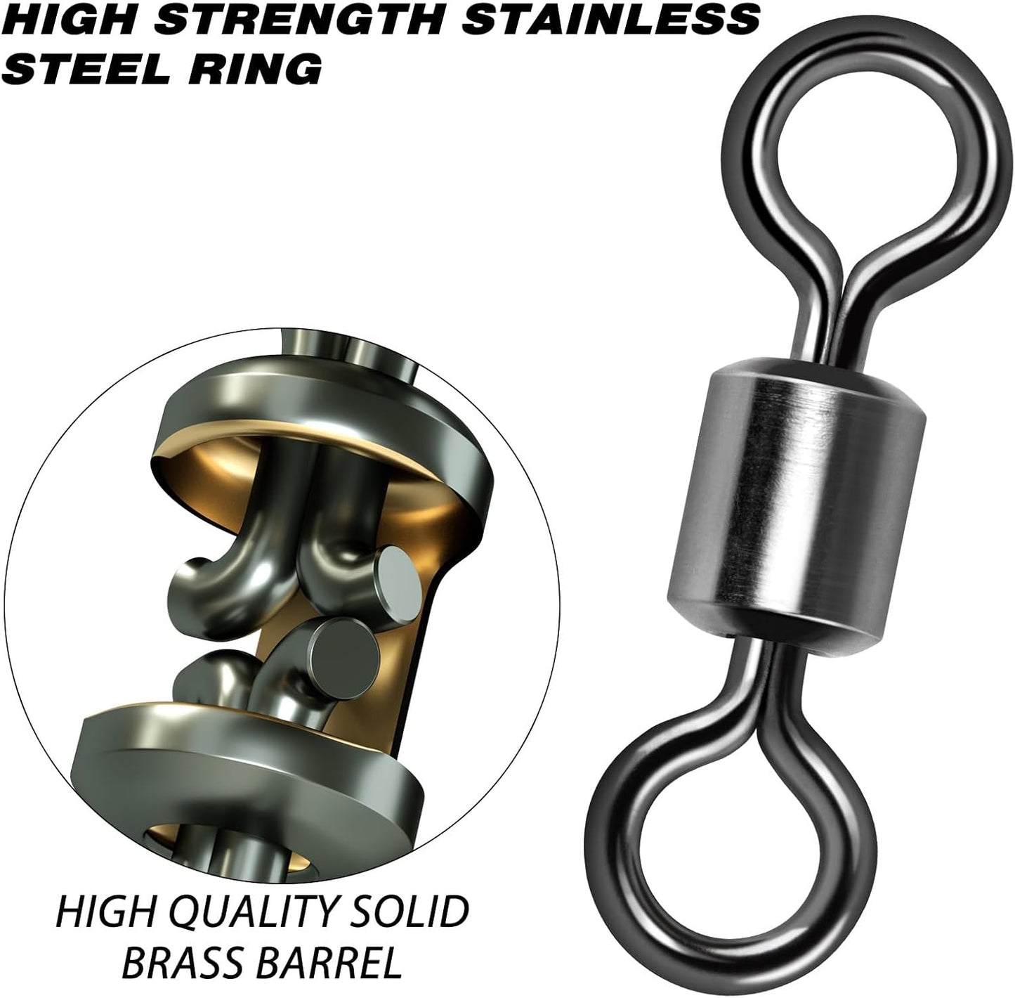Fishing Barrel Swivels, 40 to100-Pack Swivels Tackle Freshwater Saltwater Swivel Rolling Heavy Duty Stainless Steel Lures Leaders Line Connectors Terminal  #8(42LB)-100 Pack