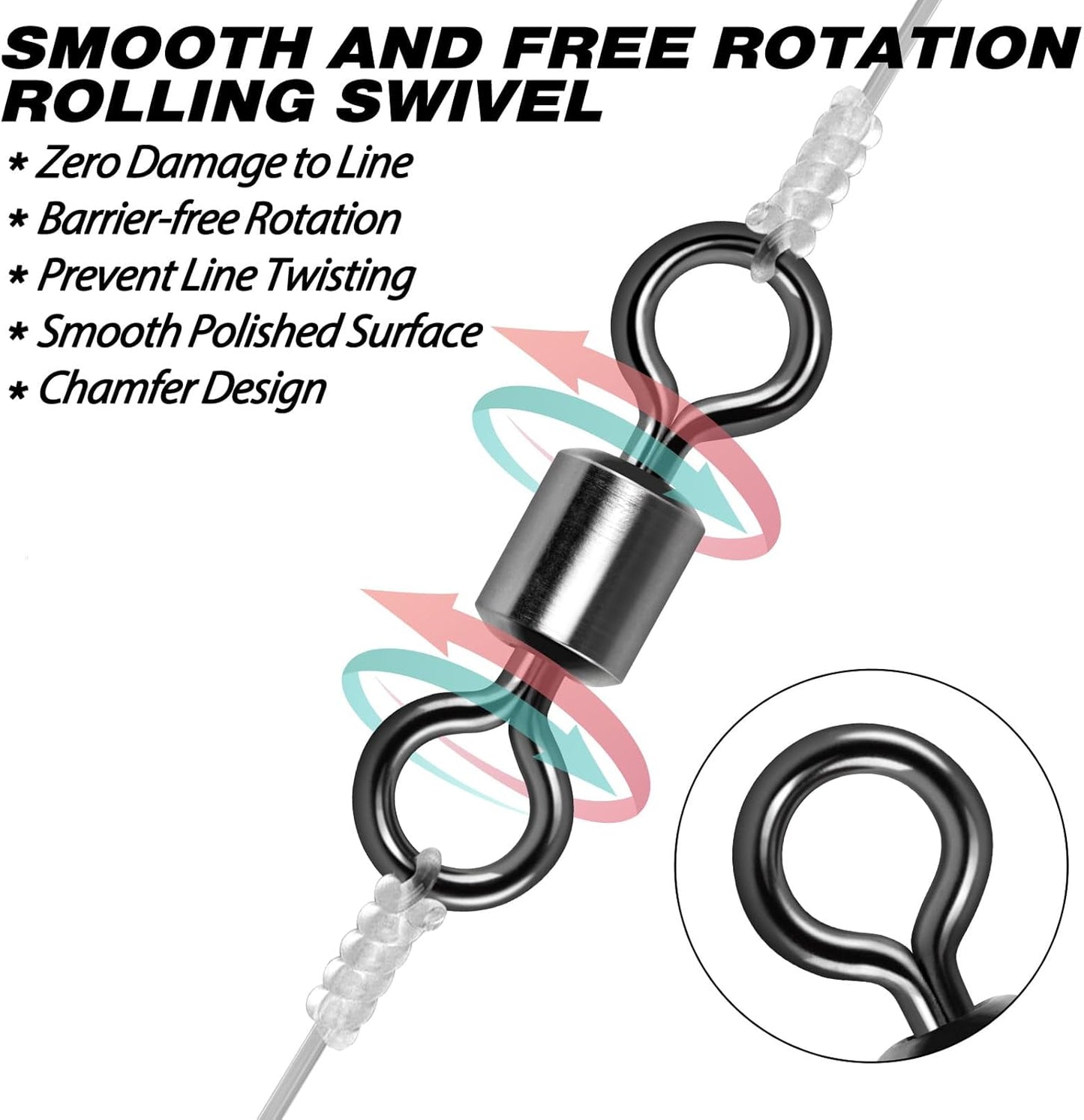 Fishing Barrel Swivels, 40 to100-Pack Swivels Tackle Freshwater Saltwater Swivel Rolling Heavy Duty Stainless Steel Lures Leaders Line Connectors Terminal  #8(42LB)-100 Pack