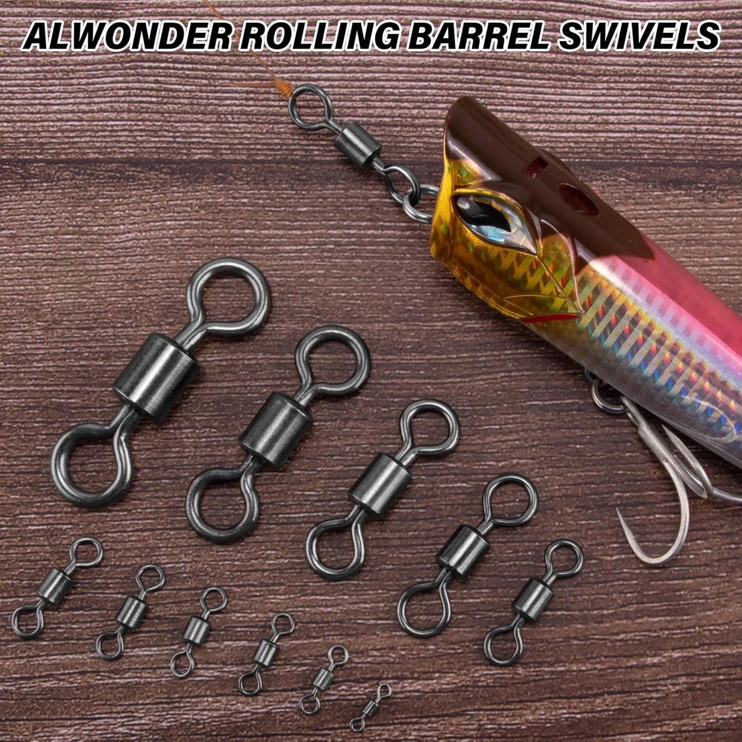 Fishing Barrel Swivels, 40 to100-Pack Swivels Tackle Freshwater Saltwater Swivel Rolling Heavy Duty Stainless Steel Lures Leaders Line Connectors Terminal  #8(42LB)-100 Pack