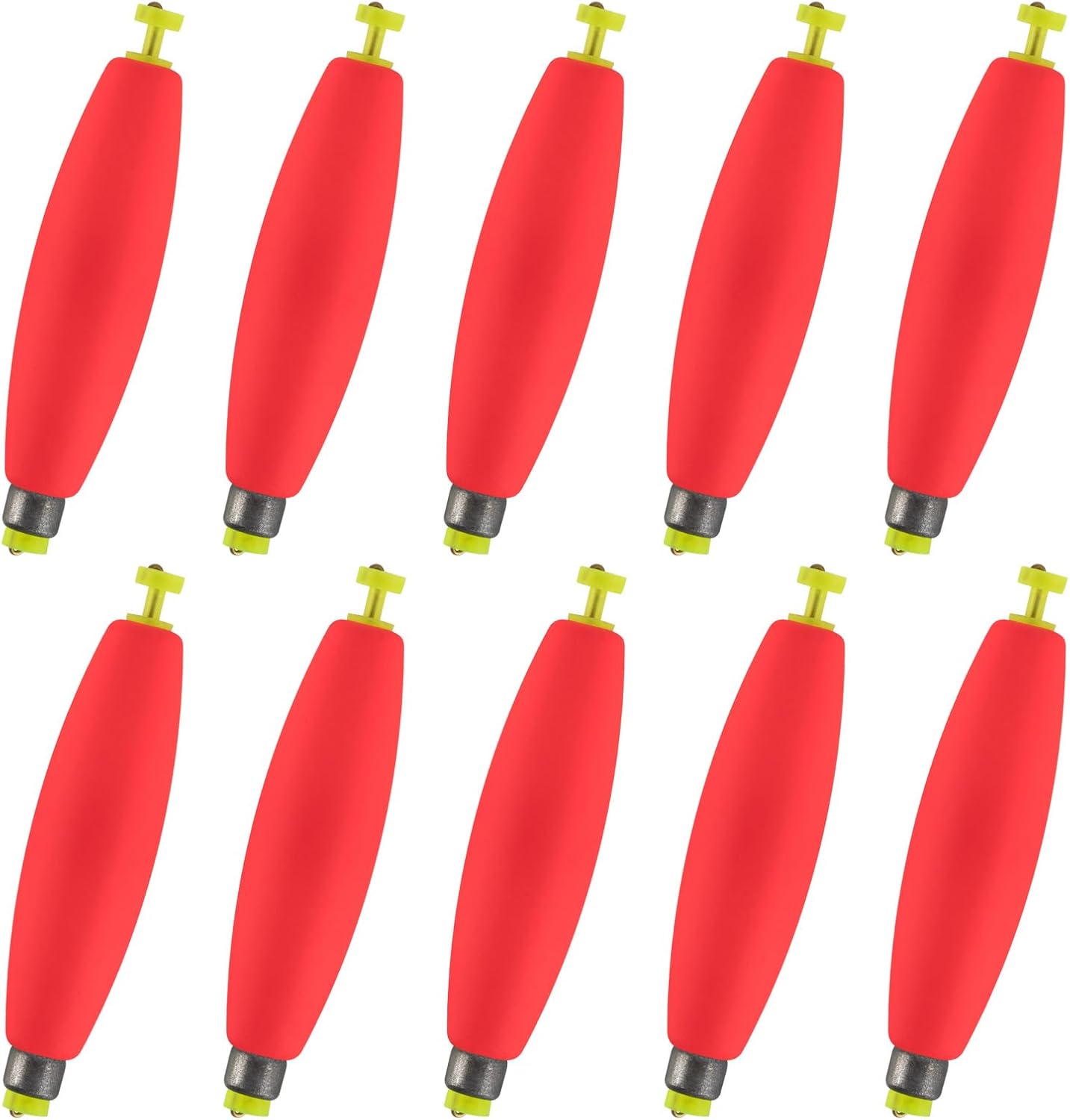 10-Pack Fishing Bobbers Floats, Weighted for Cigar EVA Foam Snap-on Floats Corks Floaters Buoys Crappie Bass Panfish Bluegills Trout Red 1.4IN - 3/32OZ