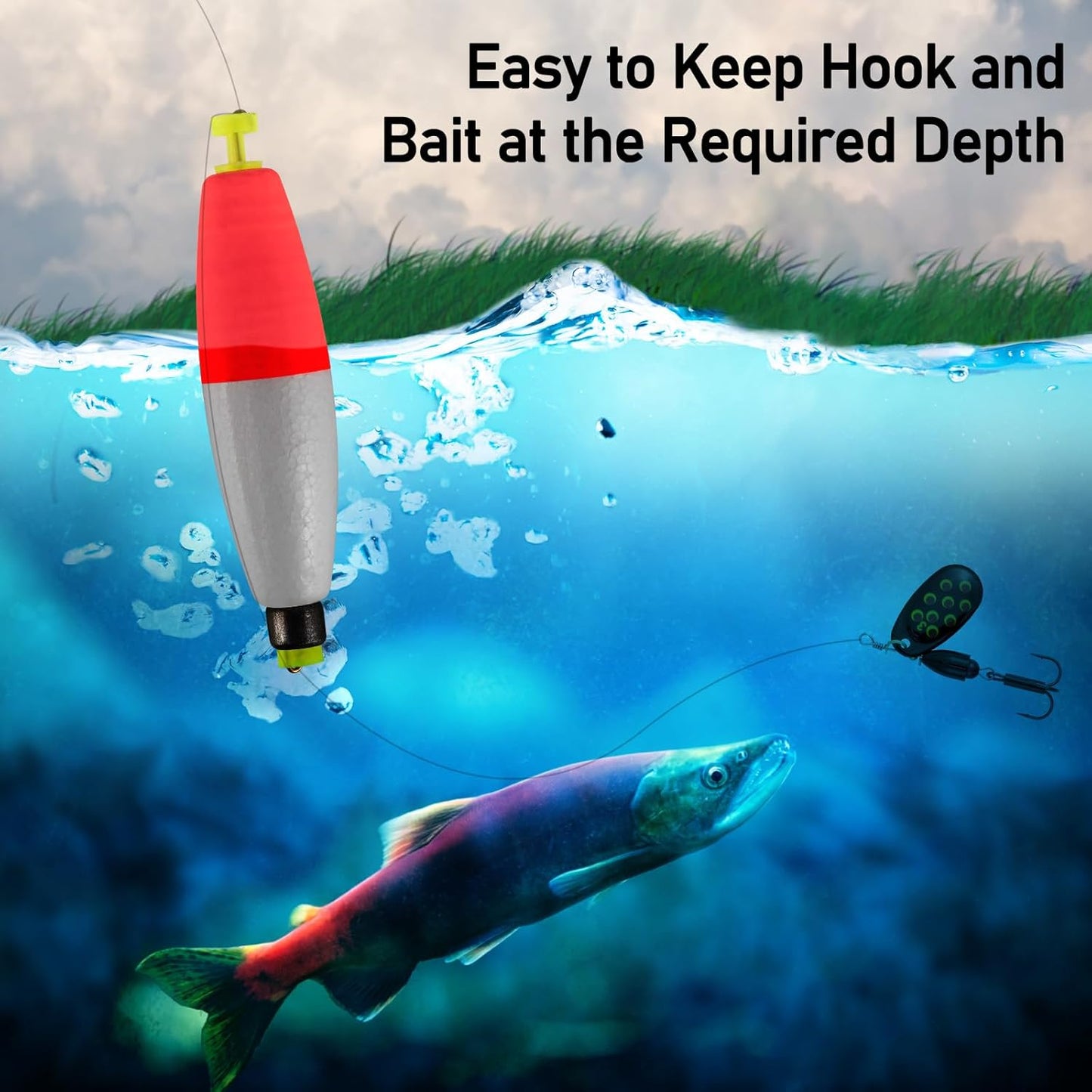 10-Pack Fishing Bobbers Floats, Weighted for Cigar EVA Foam Snap-on Floats Corks Floaters Buoys Crappie Bass Panfish Bluegills Trout Red 1.4IN - 3/32OZ