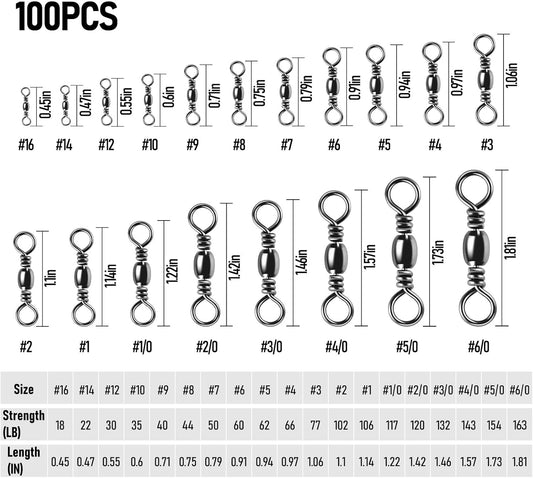 100-Pack Fishing Barrel Swivels, High Strength Stainless Solid Ring Brass Swivel with Black Nickel Coating, Rolling Swivels Tackle Line Connector Saltwater Freshwater  #16-18LB