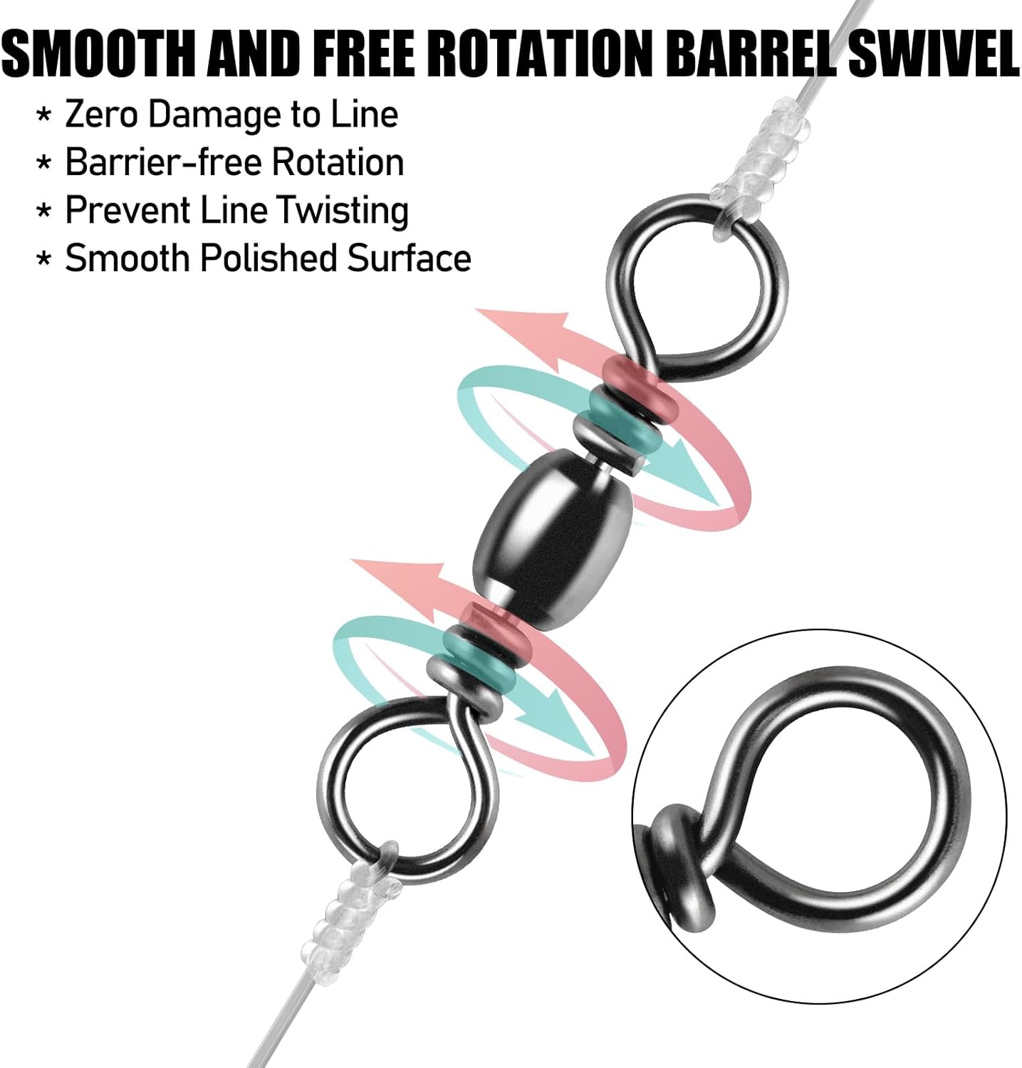 100-Pack Fishing Barrel Swivels, High Strength Stainless Solid Ring Brass Swivel with Black Nickel Coating, Rolling Swivels Tackle Line Connector Saltwater Freshwater  #16-18LB
