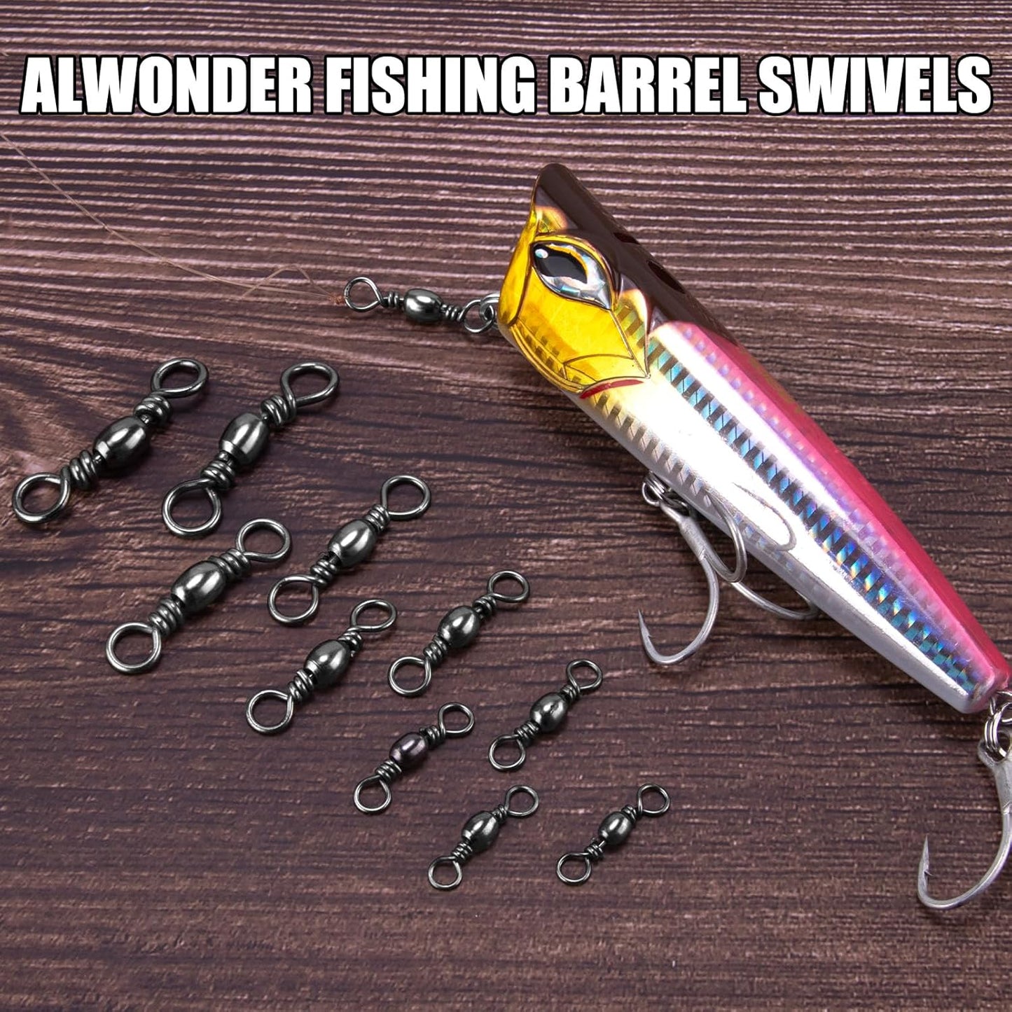 100-Pack Fishing Barrel Swivels, High Strength Stainless Solid Ring Brass Swivel with Black Nickel Coating, Rolling Swivels Tackle Line Connector Saltwater Freshwater  #16-18LB