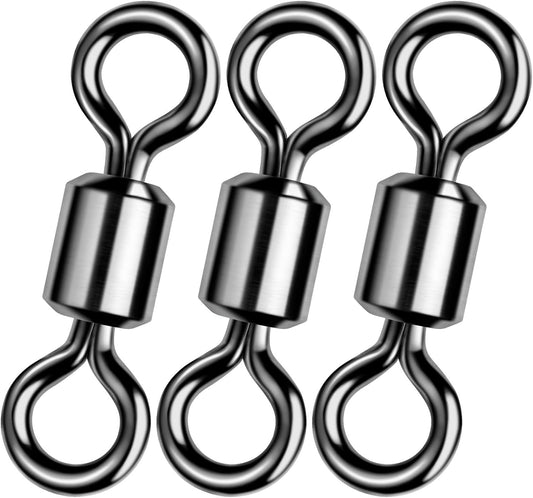 Fishing Barrel Swivels 20 to 50-Pack Tackle Freshwater Saltwater Swivel Rolling Heavy Duty Black Nickel Stainless Steel Lures Leaders Line Connectors Terminal  #10(31LB)-50 Pack
