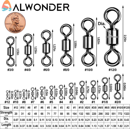 Fishing Barrel Swivels 20 to 50-Pack Tackle Freshwater Saltwater Swivel Rolling Heavy Duty Black Nickel Stainless Steel Lures Leaders Line Connectors Terminal  #10(31LB)-50 Pack