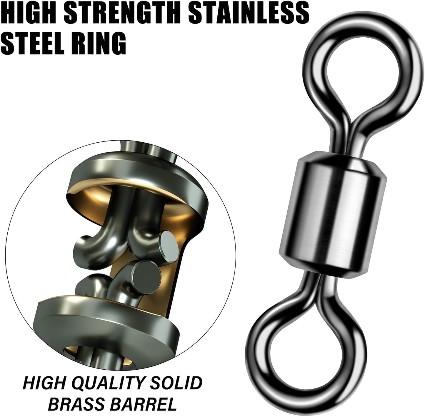 Fishing Barrel Swivels 20 to 50-Pack Tackle Freshwater Saltwater Swivel Rolling Heavy Duty Black Nickel Stainless Steel Lures Leaders Line Connectors Terminal  #10(31LB)-50 Pack
