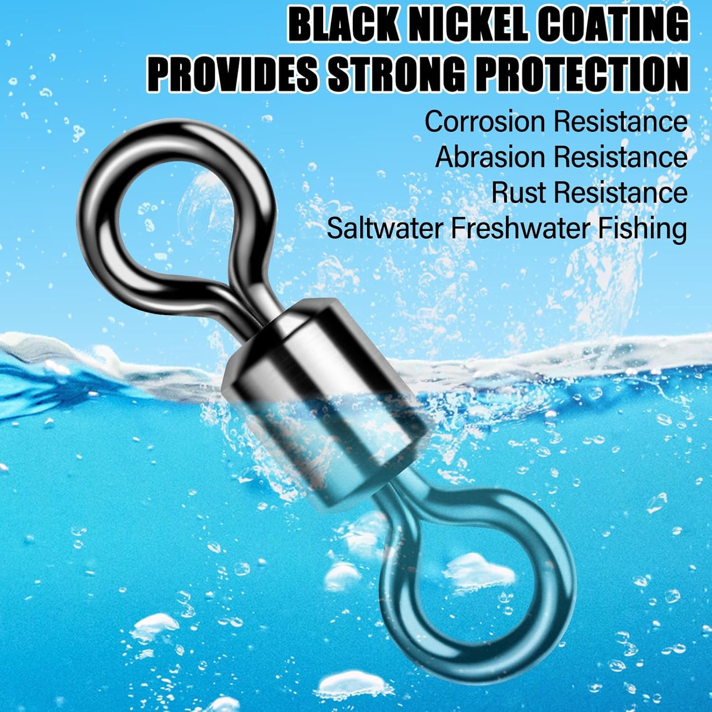 Fishing Barrel Swivels 20 to 50-Pack Tackle Freshwater Saltwater Swivel Rolling Heavy Duty Black Nickel Stainless Steel Lures Leaders Line Connectors Terminal  #10(31LB)-50 Pack