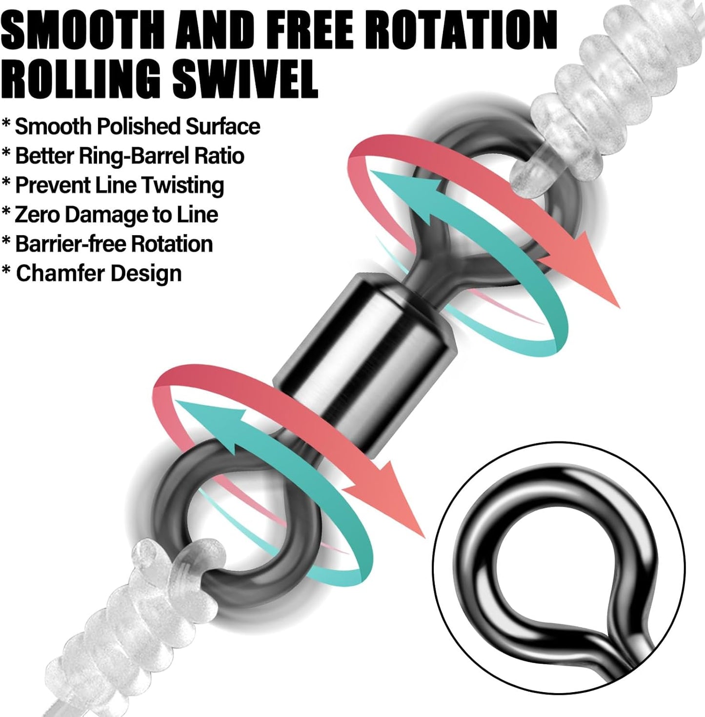 Fishing Barrel Swivels 20 to 50-Pack Tackle Freshwater Saltwater Swivel Rolling Heavy Duty Black Nickel Stainless Steel Lures Leaders Line Connectors Terminal  #10(31LB)-50 Pack