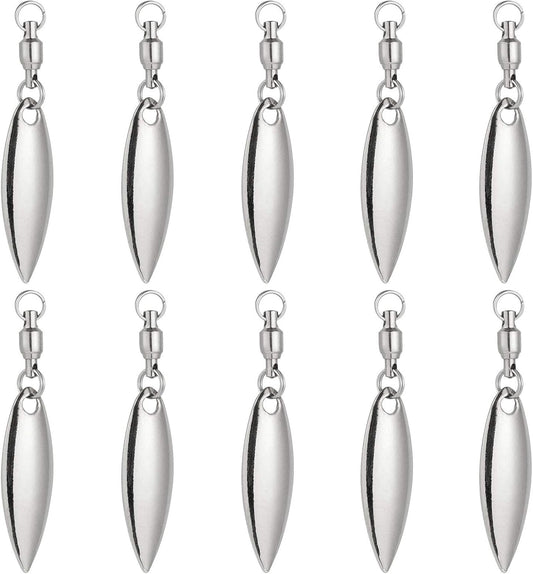 10 Pack Spinner Blades with Ball Bearing Swivels Tail Spinnerbait Lure Making Supplies Bass Lures Soft #3.5 Willow Blades, Silver, 10pcs