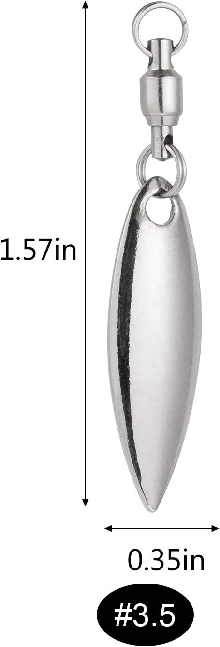 10 Pack Spinner Blades with Ball Bearing Swivels Tail Spinnerbait Lure Making Supplies Bass Lures Soft #3.5 Willow Blades, Silver, 10pcs