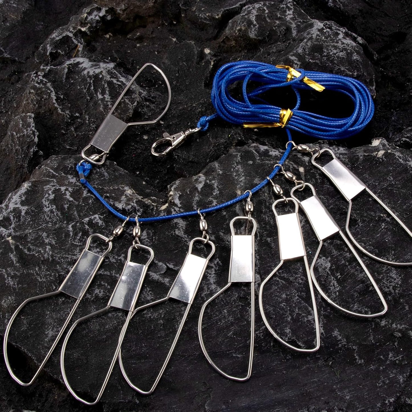 Fish Stringer 16ft/6.5ft, Fishing with Stainless Steel Swivels Snaps Lock and Heavy Duty Ground Pillar, Stringers Trout Gear for Bass Salmon Walleye 16ft 8 snaps