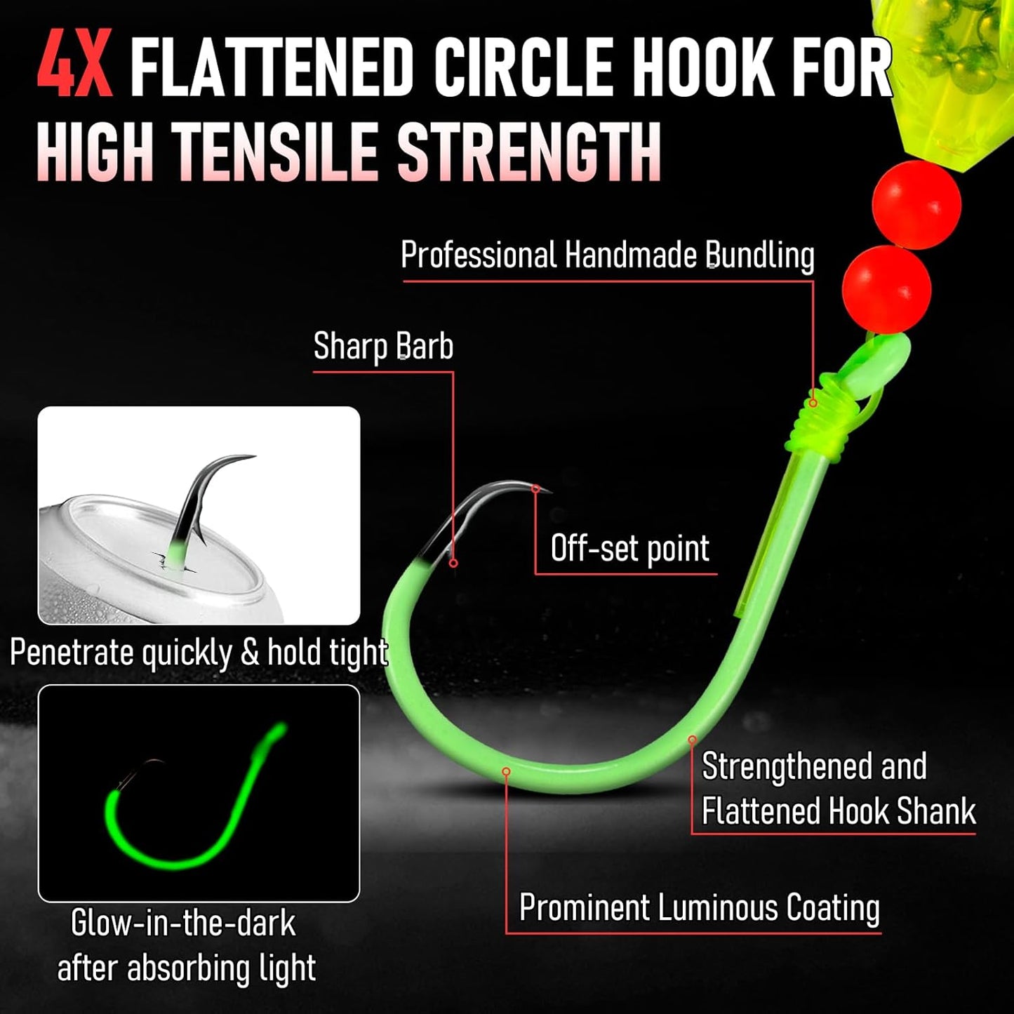 5-Pack Catfish Bait Float Rigs Kit, Ready Cat Fish Rig with Rattles Peg Floats Beads Circle Hooks 6/0 8/0 10/0, Catfishing Tackle Equipment Rattle Floater Bobbers Fishing Gear  Hook - 30LB Line