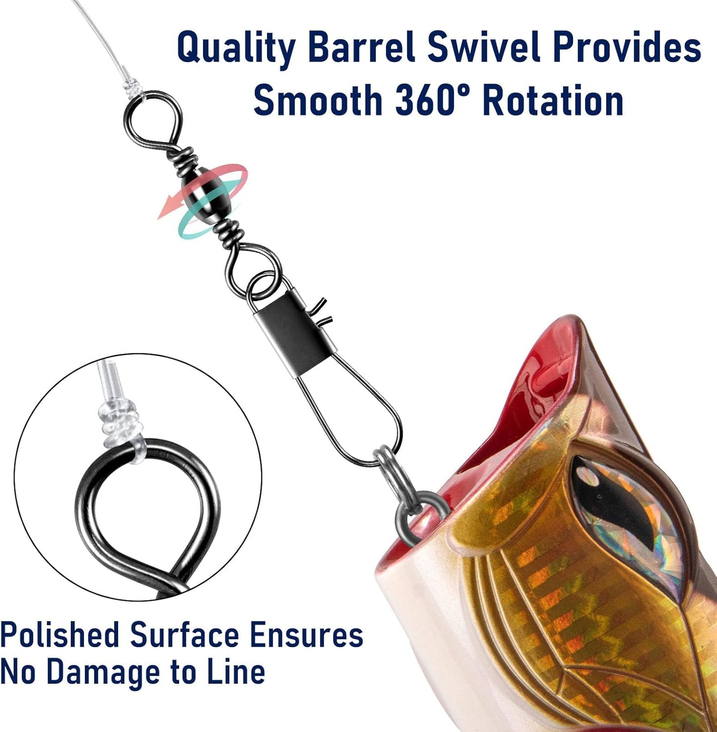 100-Pack Fishing Snap Swivels, Barrel Swivels Tackle with Snaps Freshwater, Stainless Steel Safty Interlock Swivel Black Nickel Coated Lure Hook Connector Quick Change Clips #14-26LB-0.98"