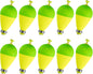 10 Pack Fishing Bobbers Floats, Weighted for Pear Shape EVA Foam Oval Snap-on Floats Corks Floaters Buoys Crappie Bass Panfish Bluegills Trout Yellow&Green 1.6IN - 9/32OZ