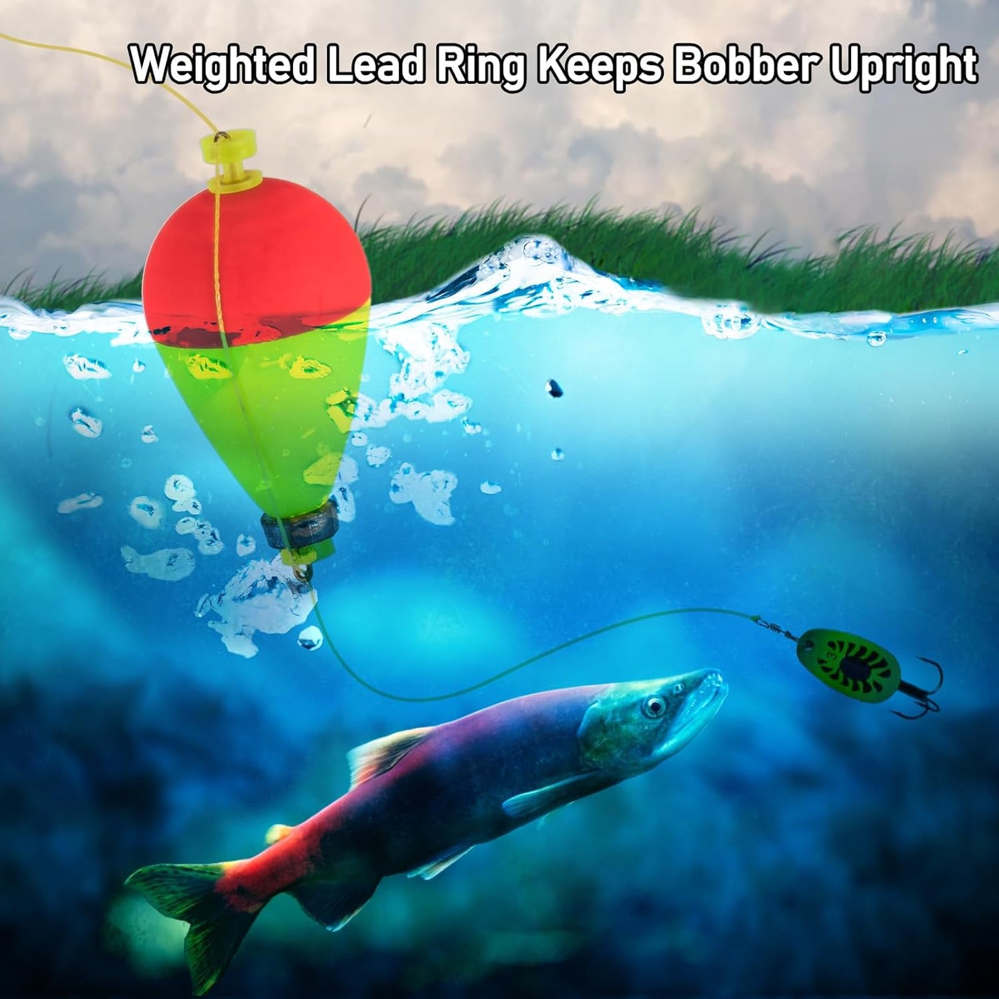 10 Pack Fishing Bobbers Floats, Weighted for Pear Shape EVA Foam Oval Snap-on Floats Corks Floaters Buoys Crappie Bass Panfish Bluegills Trout Yellow&Green 1.6IN - 9/32OZ
