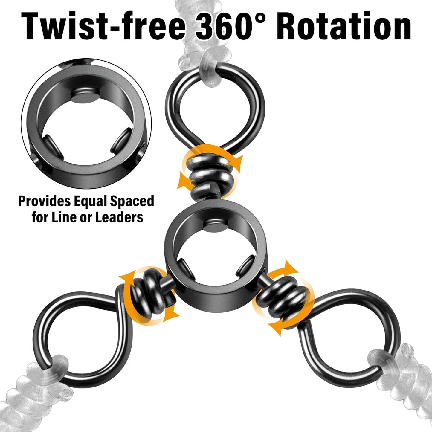 100-Pack 3 Way Swivels Fishing Tackle, 28-143LB Stainless Steel Black Nickel Three Swivel Connectors Saltwater Freshwater Surf Deep Drop Catfishing Rigs Tackle  #5-40LB-100 Pack