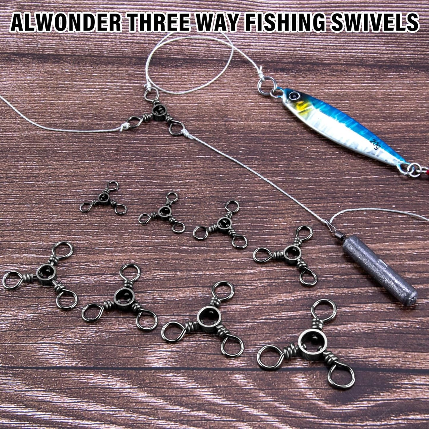 100-Pack 3 Way Swivels Fishing Tackle, 28-143LB Stainless Steel Black Nickel Three Swivel Connectors Saltwater Freshwater Surf Deep Drop Catfishing Rigs Tackle  #5-40LB-100 Pack