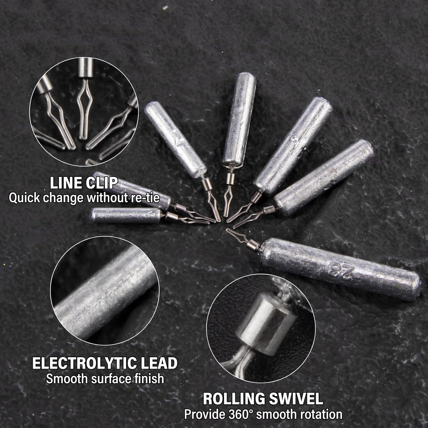 30-Pack Fishing Drop Shot Weights Sinkers Lead Dropshot Rig Freshwater Saltwater Skinny Pencil Shaped Sinker with Rolling Swivel for Bass 1/8oz- 1oz  1/4oz