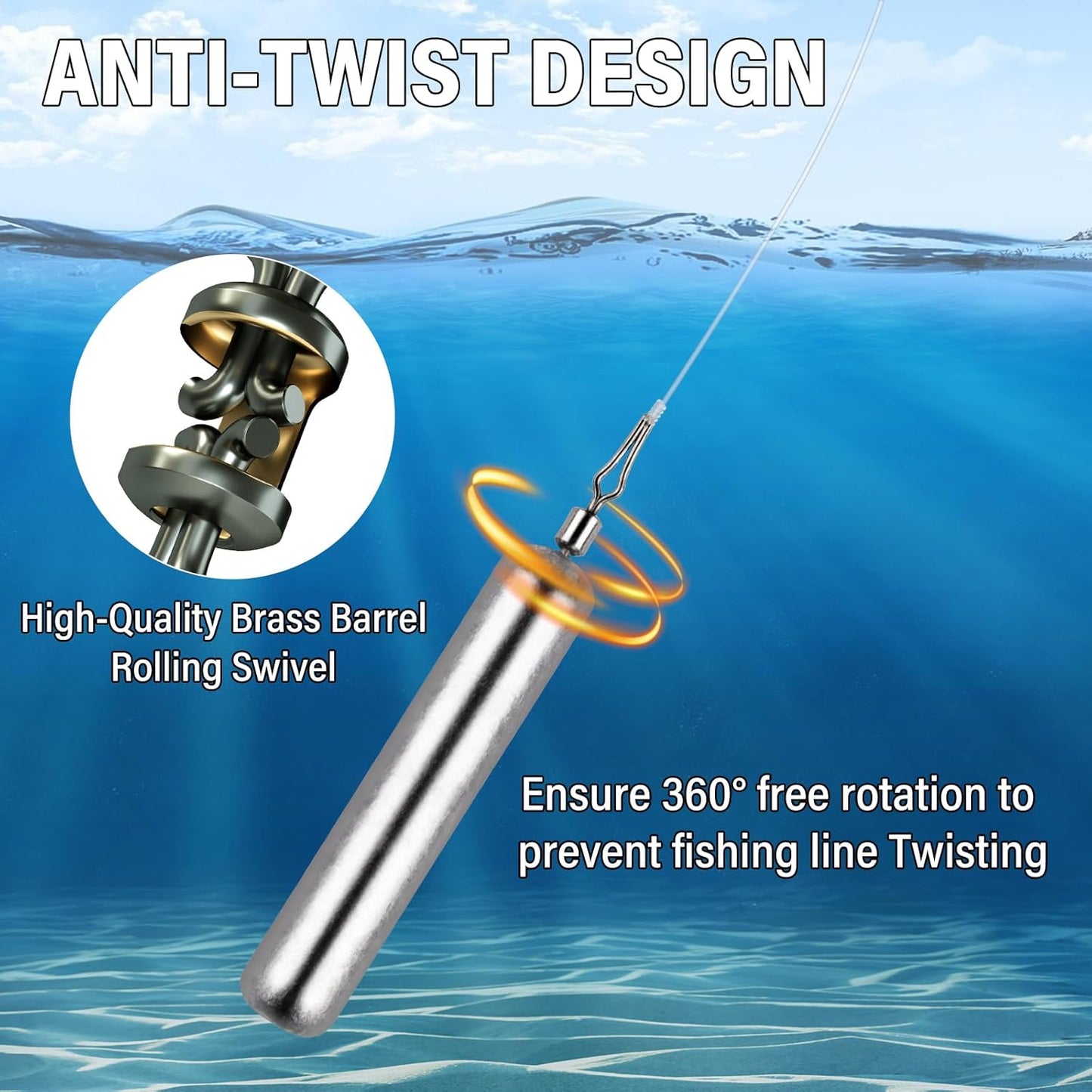 30-Pack Fishing Drop Shot Weights Sinkers Lead Dropshot Rig Freshwater Saltwater Skinny Pencil Shaped Sinker with Rolling Swivel for Bass 1/8oz- 1oz  1/4oz