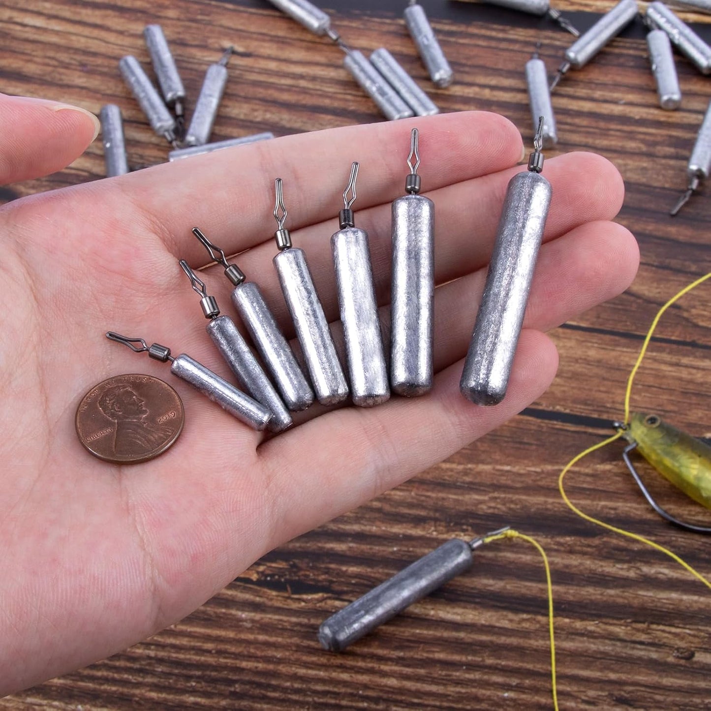 30-Pack Fishing Drop Shot Weights Sinkers Lead Dropshot Rig Freshwater Saltwater Skinny Pencil Shaped Sinker with Rolling Swivel for Bass 1/8oz- 1oz  1/4oz