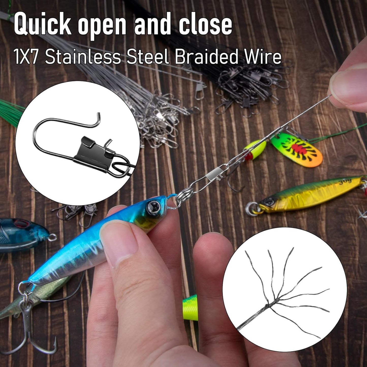 50PCS Fishing Leaders, Fish Line Stainless Steel Wire with Swivels Snap, High-Strength 30LB Hi-Low Rig Leader Tackle Gear Connector for Lures Baits Rigs Hooks Black 6IN