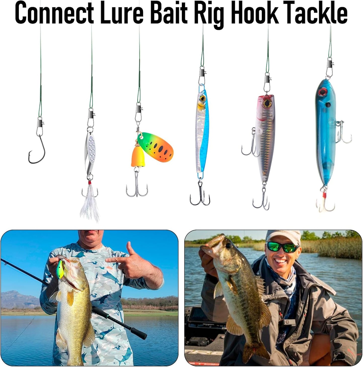 50PCS Fishing Leaders, Fish Line Stainless Steel Wire with Swivels Snap, High-Strength 30LB Hi-Low Rig Leader Tackle Gear Connector for Lures Baits Rigs Hooks Black 6IN