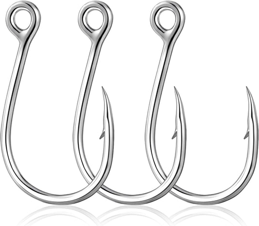 10-Pack Inline Hooks 5X Strong Single Replacement Hook for Hard Baits, High Carbon Steel Heavy Duty Welded Eye Fishing Hooks, Jigging Freshwater Saltwater Trolling Tackle  #3/0