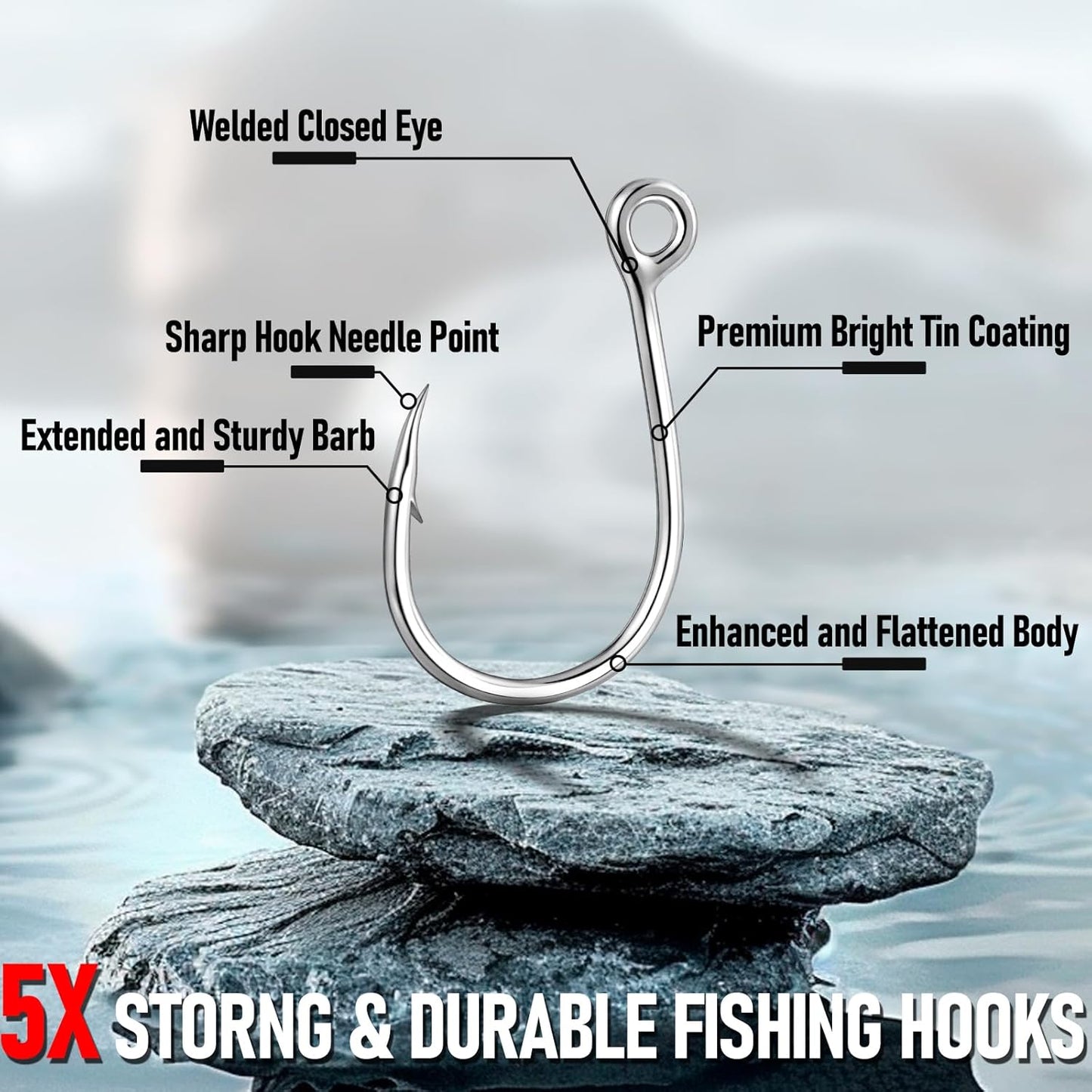 10-Pack Inline Hooks 5X Strong Single Replacement Hook for Hard Baits, High Carbon Steel Heavy Duty Welded Eye Fishing Hooks, Jigging Freshwater Saltwater Trolling Tackle  #3/0