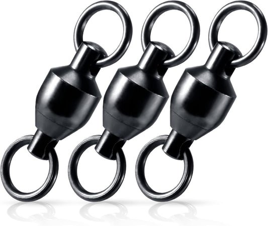 30-Pack Fishing Swivels Ball Bearing Tackle, High Strength Stainless Steel Solid Welded Rings Barrel Swivel Hook Line Connector with Black Nickel Coating Saltwater Freshwater  #0-33LB