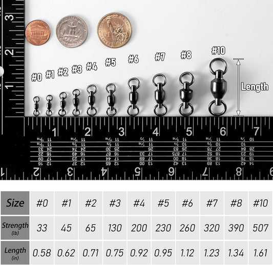 30-Pack Fishing Swivels Ball Bearing Tackle, High Strength Stainless Steel Solid Welded Rings Barrel Swivel Hook Line Connector with Black Nickel Coating Saltwater Freshwater  #0-33LB